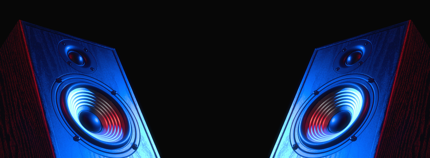 Two sound speakers in neon light